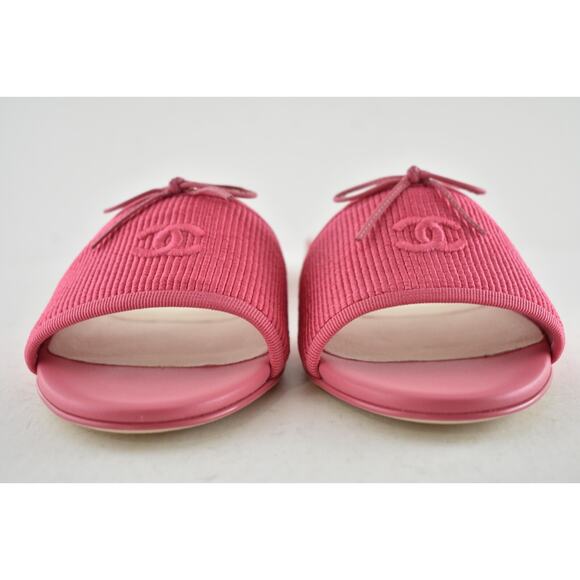 Chanel 24P Dark Pink Embroidered CC Logo Bow Tie Mule Slide Flat Sandal 38 - Picture 8 of 16